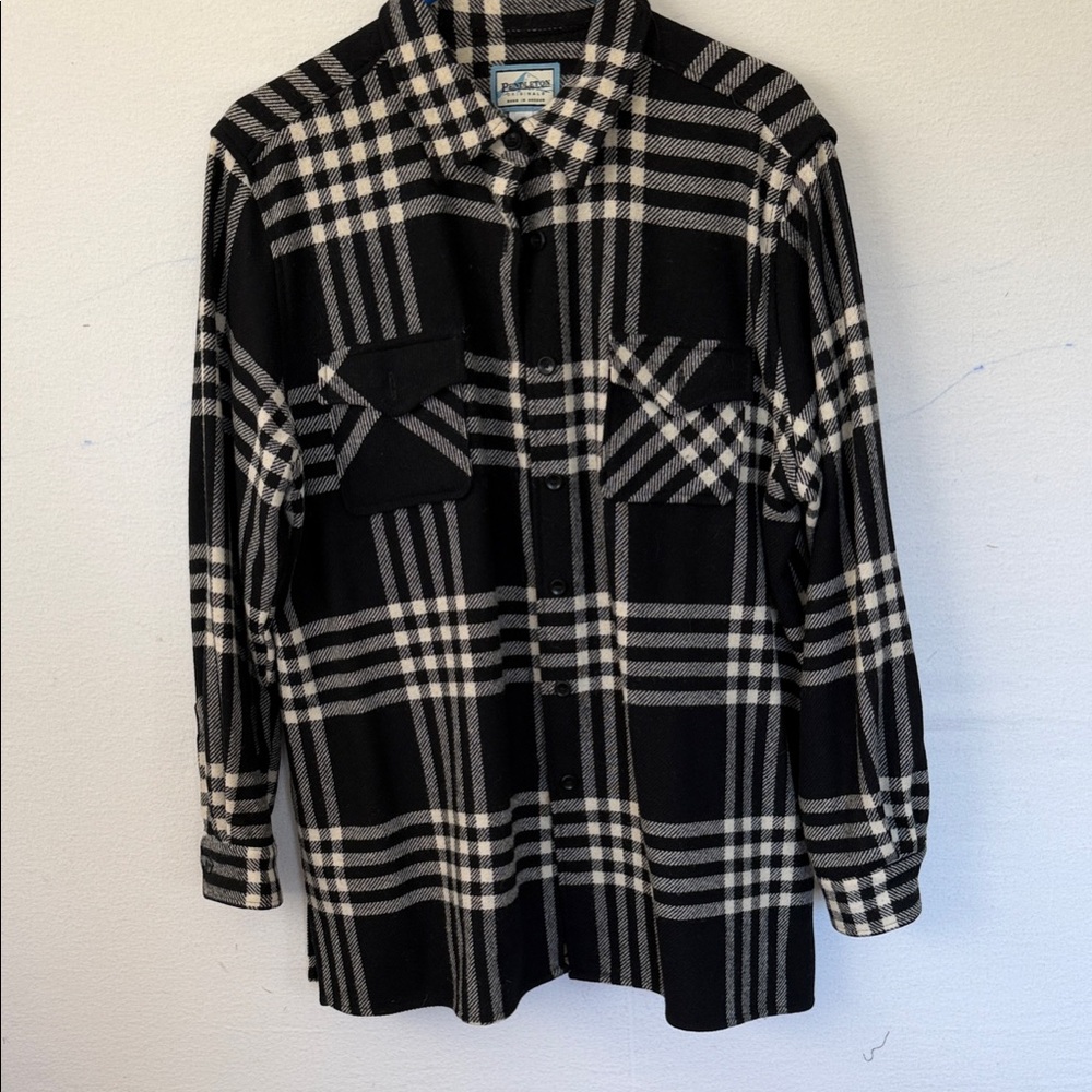Pendleton Black and Cream Plaid Flannel Shirt